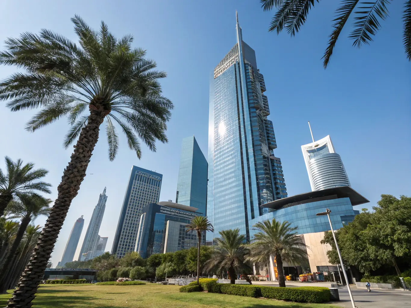 Exterior of SGV Holdings office in Dubai, UAE, set against the backdrop of modern skyscrapers in Business Bay.